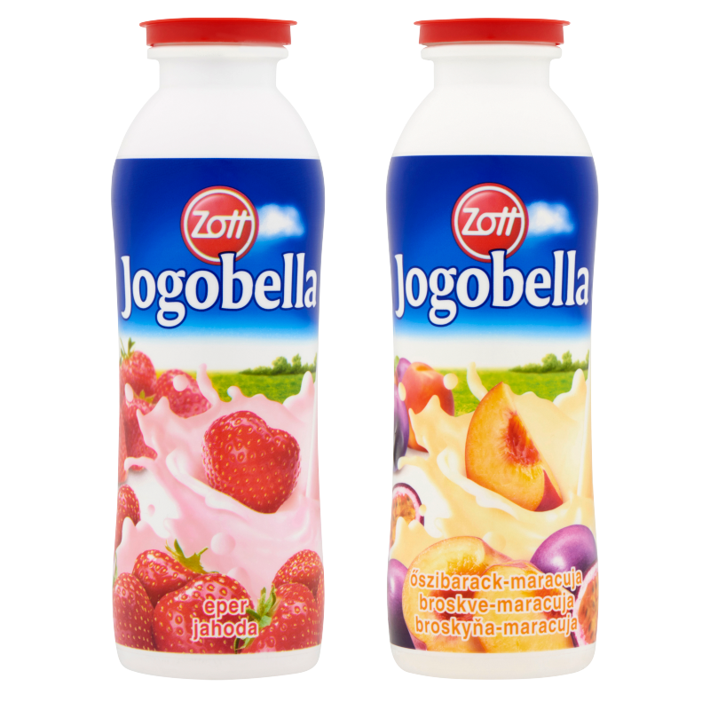 Zott Jogobella élőflórás joghurtital 250 g eper, őszibarack-maracuja