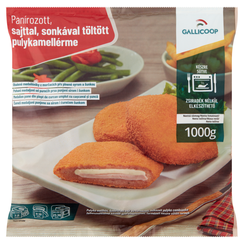 Gallicoop panírozott pulykamellérme 1 kg sajttal, sonkával töltött
