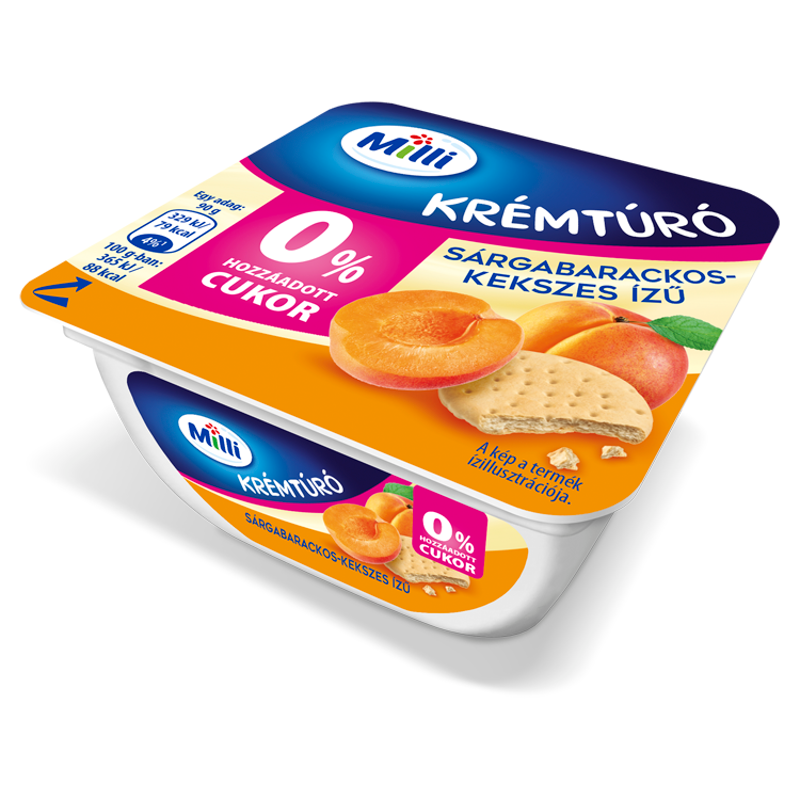Milli krémtúró 90 g sárgabarackos-kekszes 0% hozzáadott cukor