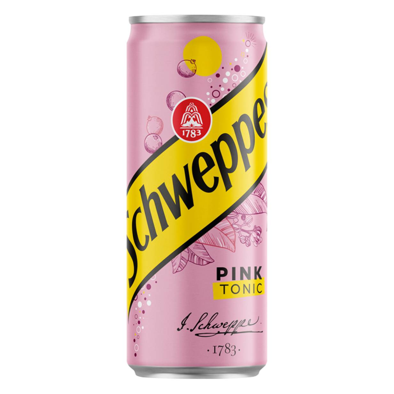 Schweppes Pink Tonic szénsavas üdítőital 0,33 l cukorral és édesítőszerekkel, fémdobozos